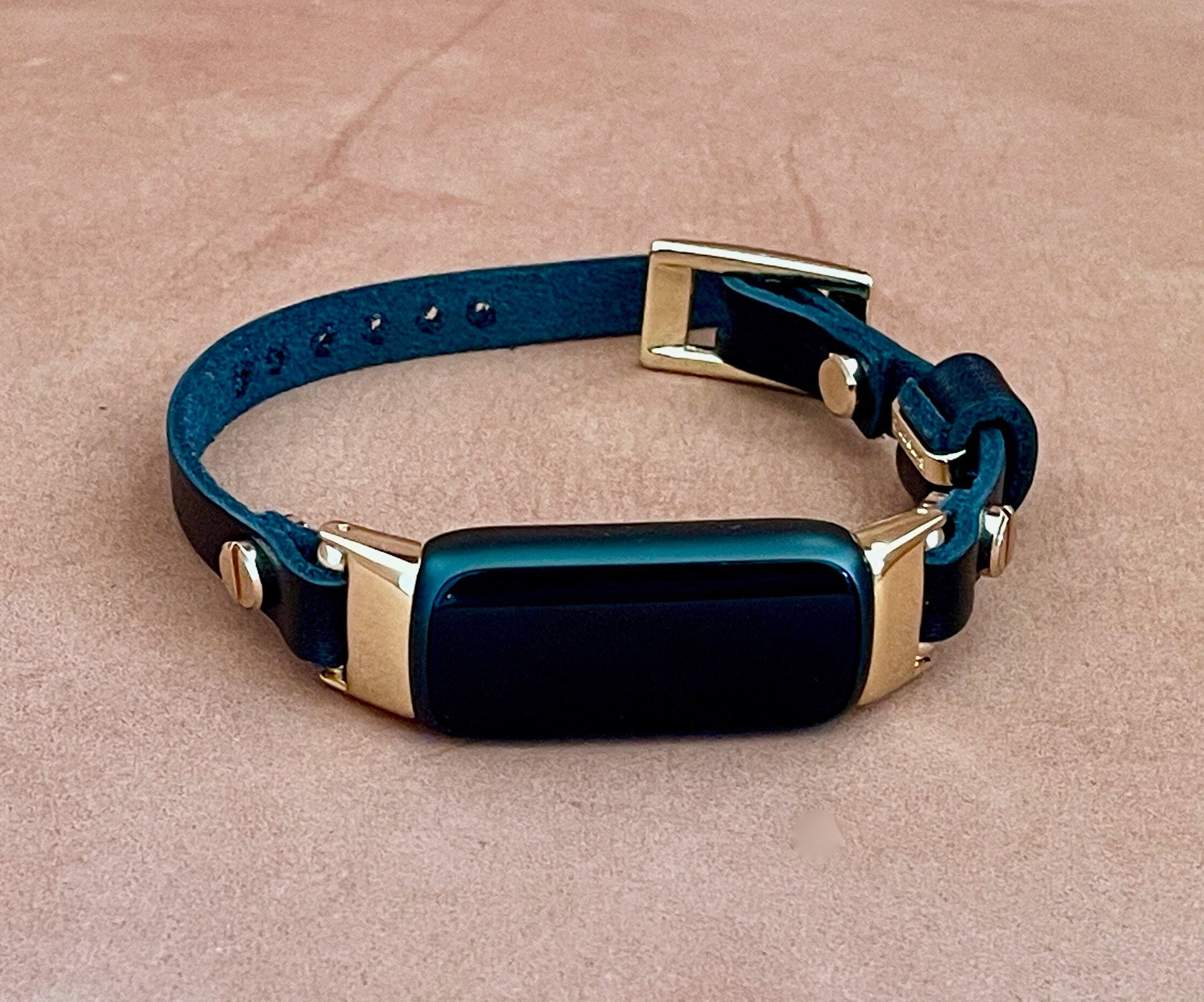 Slim Black Leather Fitbit Luxe Band Gold Fitbit Luxe Bracelet Adjustable Fitbit  Luxe Wristband Women Fitbit Luxe Jewelry -  Israel