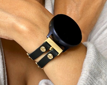 Samsung Galaxy Watch5 Band (44mm 40mm) Yellow Gold & Black Leather Bracelet Women Samsung Galaxy Watch 5 Pro (45mm) Wristband Strap Jewelry