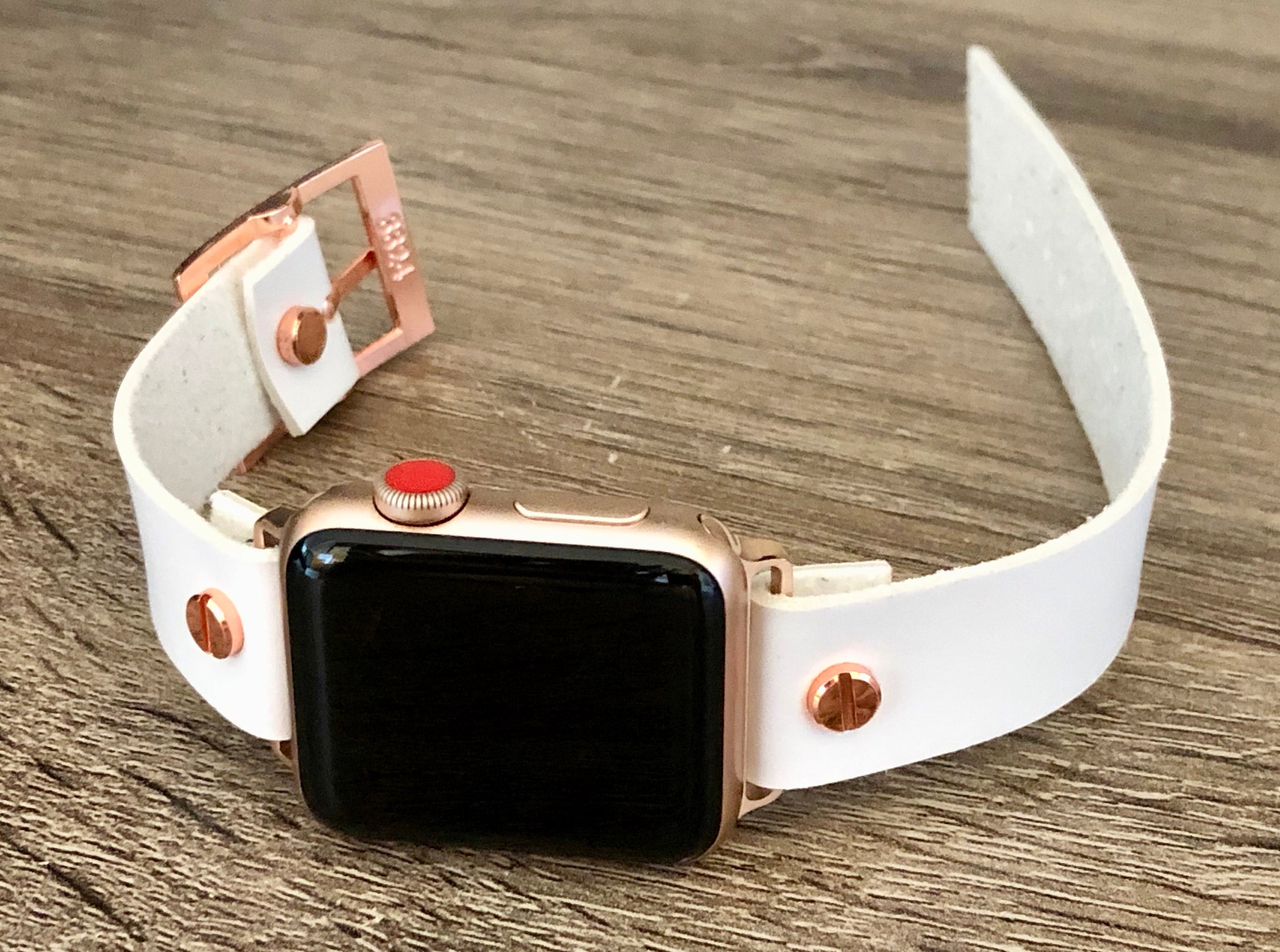 White Leather Rose Gold Apple Watch Band 38mm 40mm 42mm 44mm Etsy