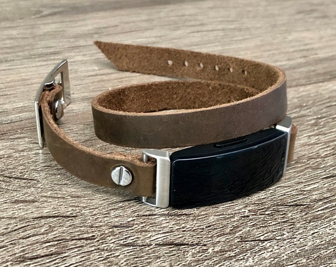 Leather Fitbit Inspire HR Band Silver Inspire Strap Bracelet Wrap Genuine Vintage Distressed Style Fitbit Inspire Bracelet Jewelry Wristband