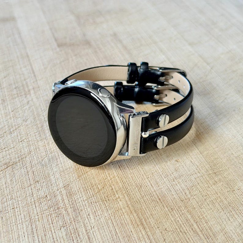 Bracelet de montre Galaxy en cuir, bracelet double noir mince Ultra 8/7/6/5 image 4