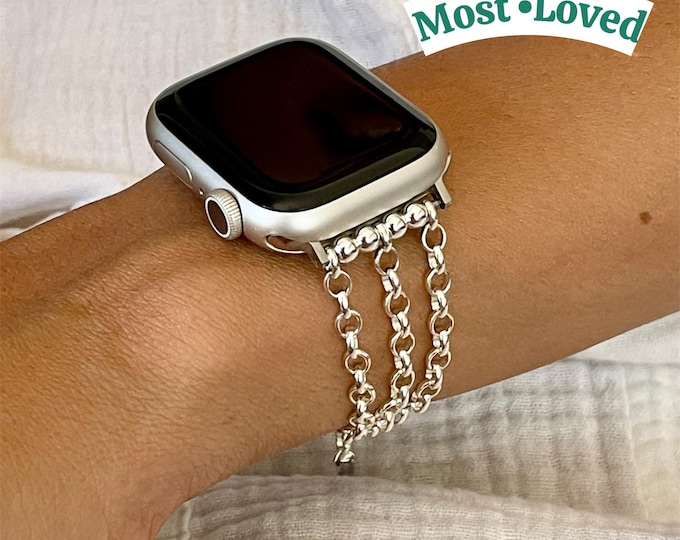 Sterling Silver Chain Apple Watch Band, 925 Women Jewelry Bracelet
