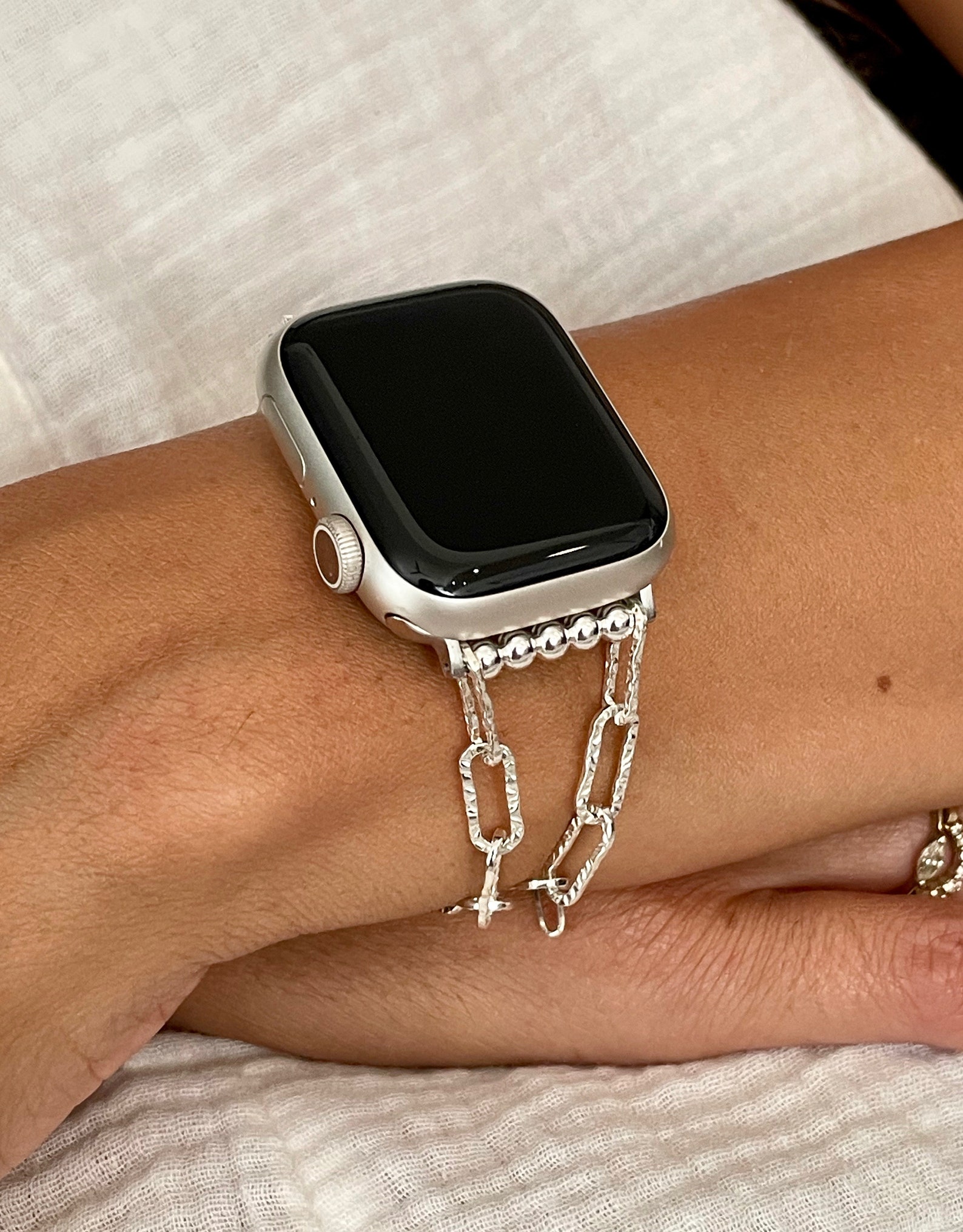 Hammered Sterling Silver Apple Watch Chain Band Formal Wear Etsy