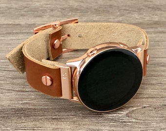 Samsung Galaxy Watch 42mm Band Brown Leather Galaxy Watch Active Band Samsung Galaxy Watch Active2 40mm - 44mm Rose Gold Watch Band