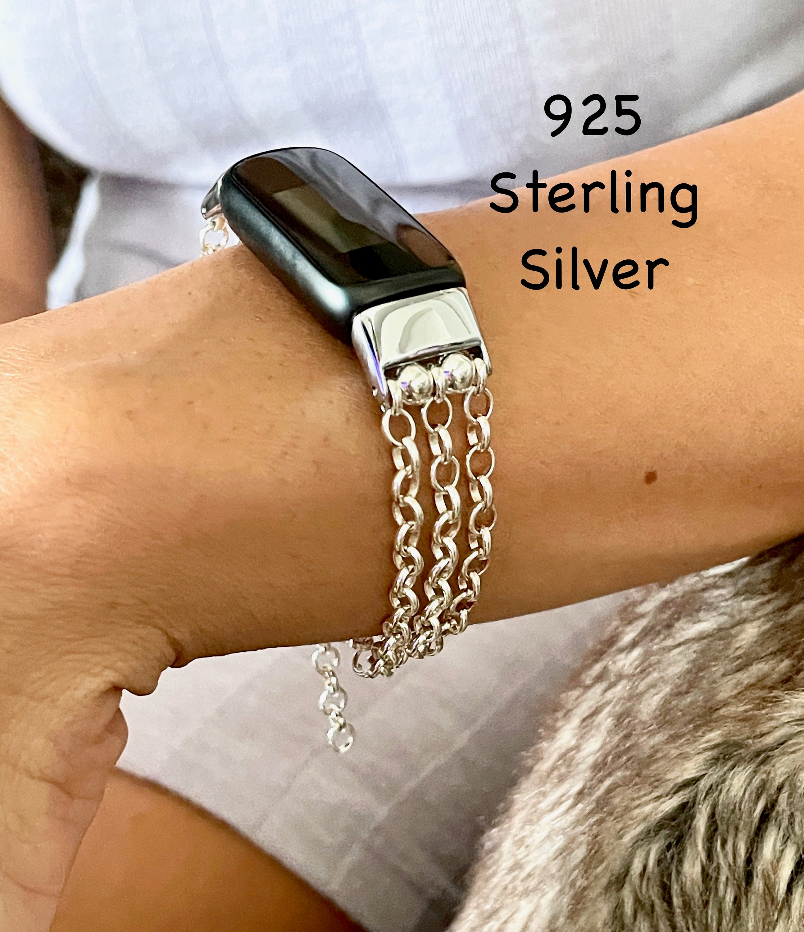 925 Sterling Silver FITBIT LUXE BAND Women Wear, Formal Style Bracelet,  Luxury Chain Strap Dainty Fitbit Luxe Strap, Wearable Tech Jewelry