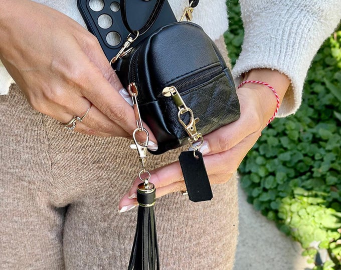 Samsung Galaxy Phone Case for S25 S24 Plus S24 Ultra, Black Crossbody Style, Personalized Leather Purse Wallet Phone Case Lanyard Tassel