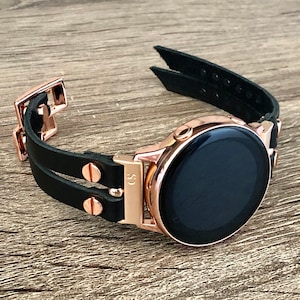 Samsung Galaxy Watch 5 & 6 Band 44mm 40mm Rose Gold Black Leather Bracelet, Women Samsung Galaxy Watch 5 Pro 45mm Watch 6 Classic 43mm 47mm