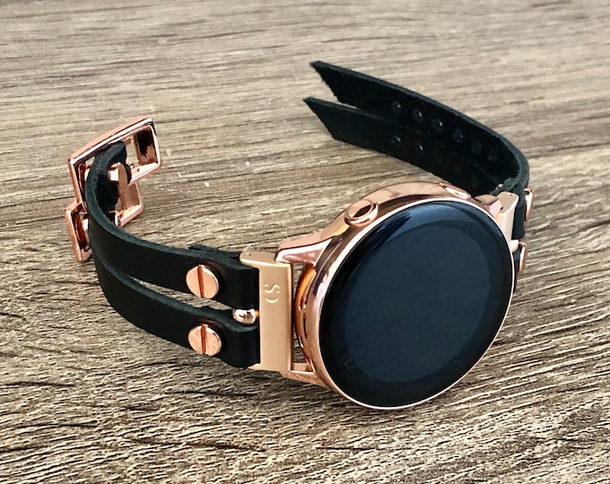 Samsung Galaxy Watch 5 & 6 Band 44mm 40mm Rose Gold Black Leather Bracelet, Women Samsung Galaxy Watch 5 Pro 45mm Watch 6 Classic 43mm 47mm