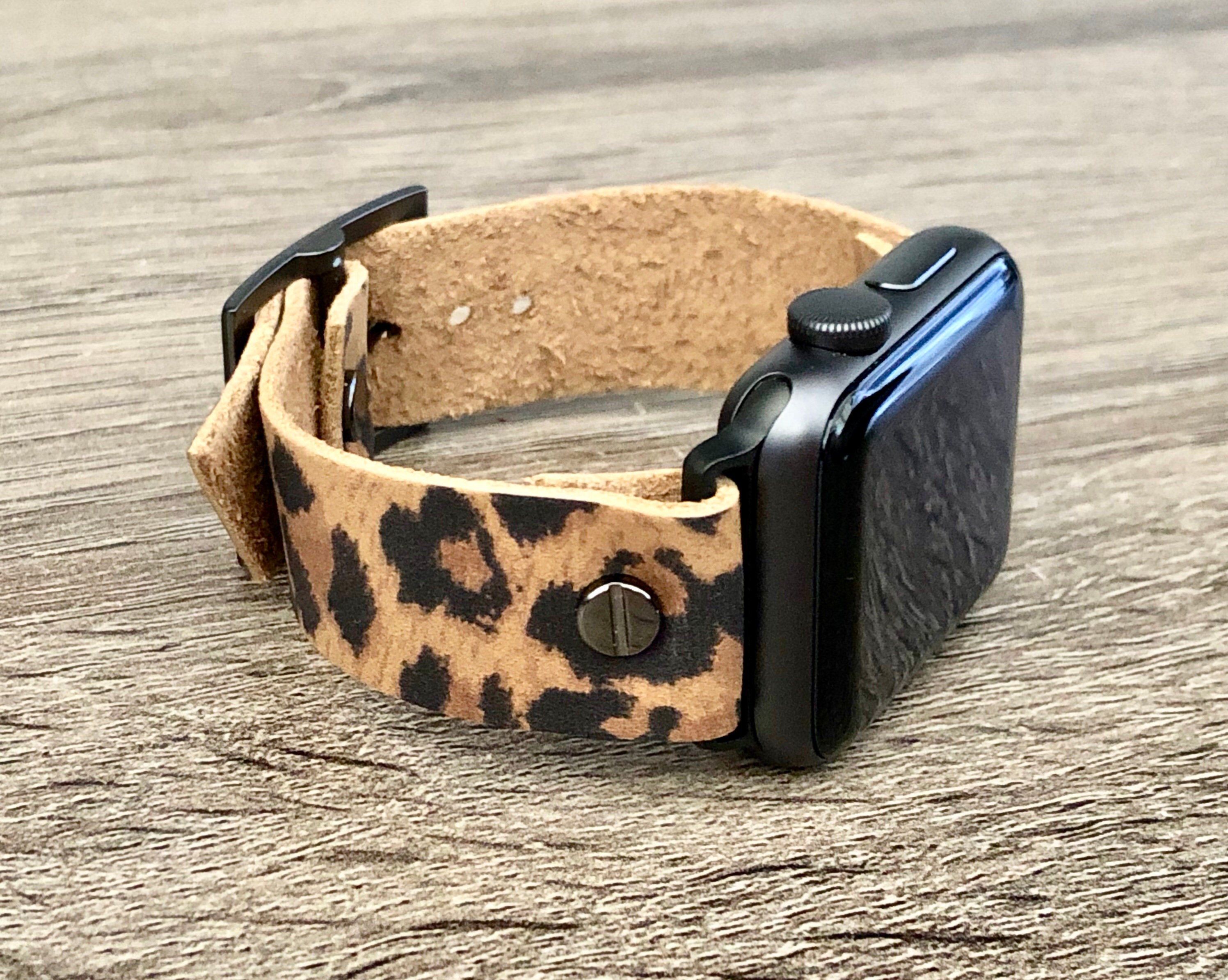 Leopard Print & Space Gray Apple Watch Band 38mm 40mm 42mm 44mm iWatch Bracelet Adjustable