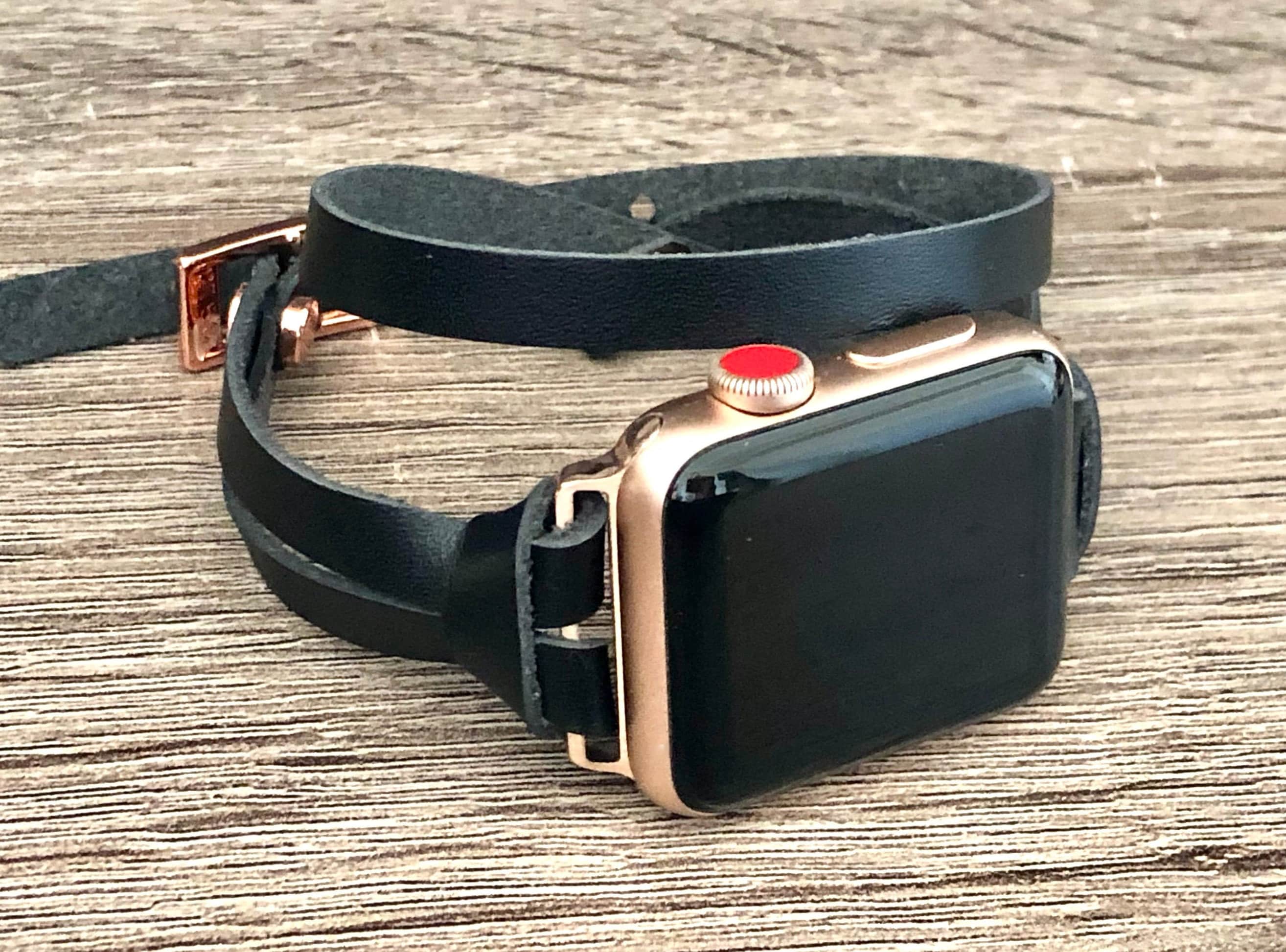 Leather Apple Watch Bracelet 38mm 40mm 41mm 42mm 44mm 45mm Rose Gold & Black iWatch Band Apple
