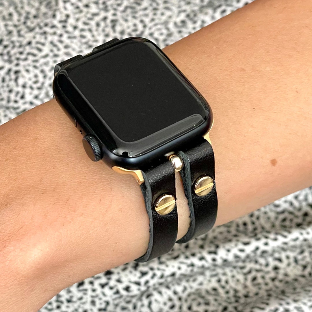 Apple Watch Band for Women Gold Black Leather Double Straps 38mm 40mm 41mm 42mm 44mm 45mm 49mm Ultra Elegant Apple Watch Bracelet Band Etsy UK
