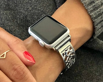 Women Apple Watch Band 40mm 44mm, Adjustable iWatch Bracelet 41mm, Sterling Silver Heart Charm, Apple Watch Bangle 38mm 45mm, Links Bracelet