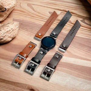 Genuine Leather Samsung Galaxy Watch 7 Band Galaxy Watch 6 Strap 40mm 44mm, 20mm Watch Band, Unisex Styles Black - Light Brown - Dark Brown