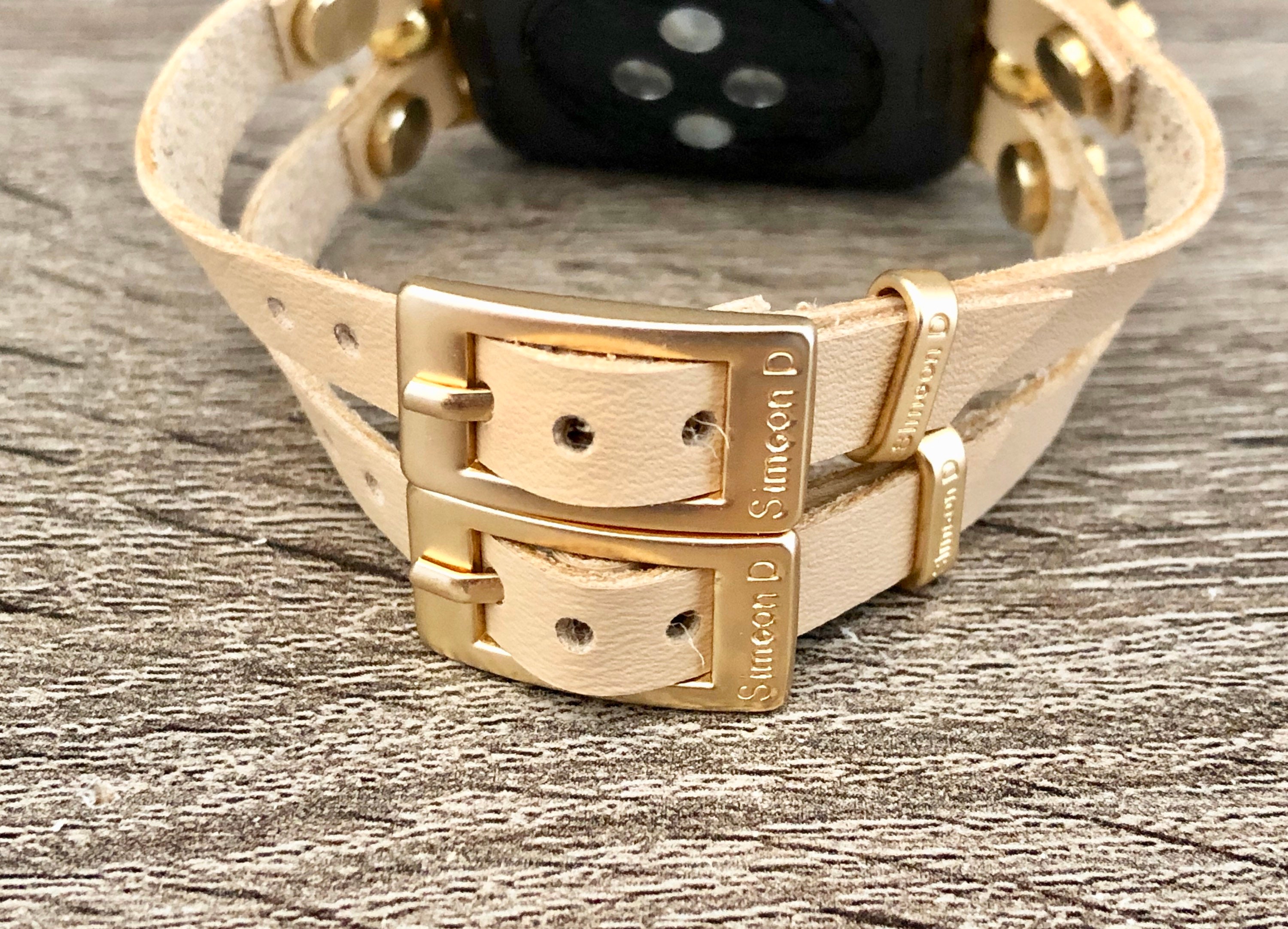 Vegan Leather Apple Watch Bracelet Cream Color & Gold Apple Watch Band