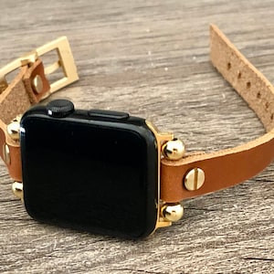 Gold Apple Watch Leather Band Women iWatch Bracelet Slim Apple Watch Strap iWatch Wristband 38mm 40mm 42mm 44mm Watch Band