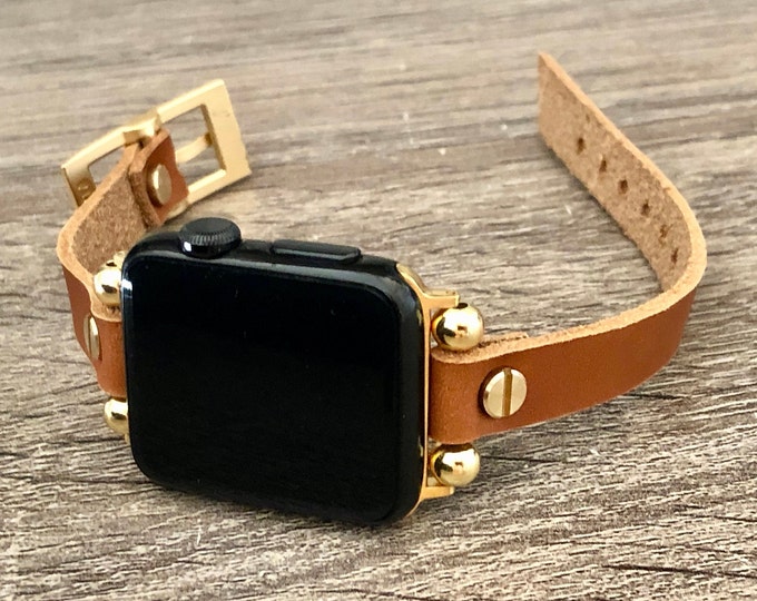 Gold Apple Watch Leather Band Women iWatch Bracelet Slim Apple Watch Strap iWatch Wristband 38mm 40mm 42mm 44mm Watch Band