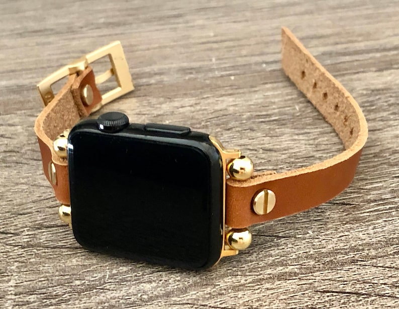 Correa dorada para Apple Watch: Pulsera delgada de cuero para iWatch para mujer 42mm