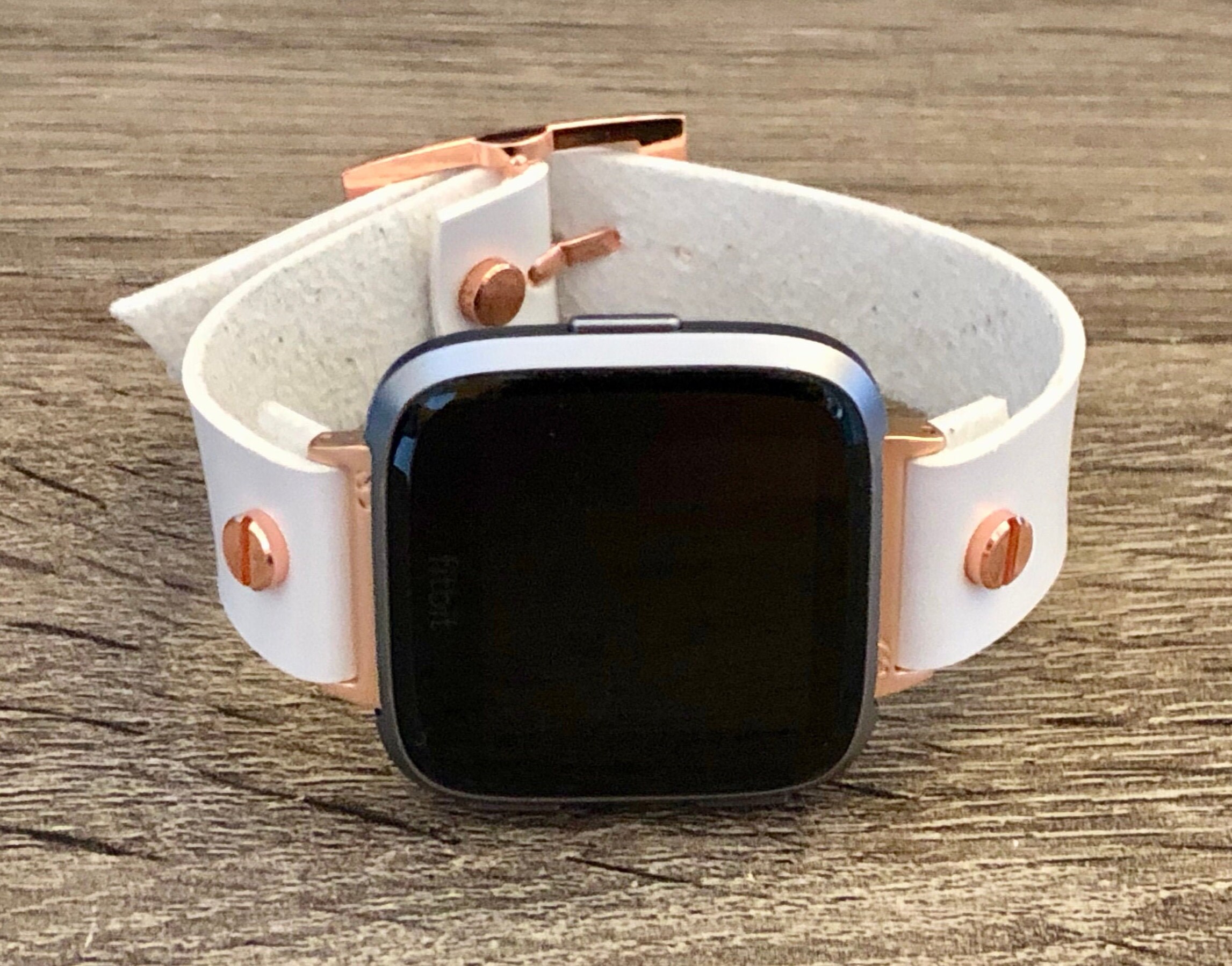 Rose Gold Fitbit Versa 2 Band White Leather Fitbit Versa Lite | Etsy