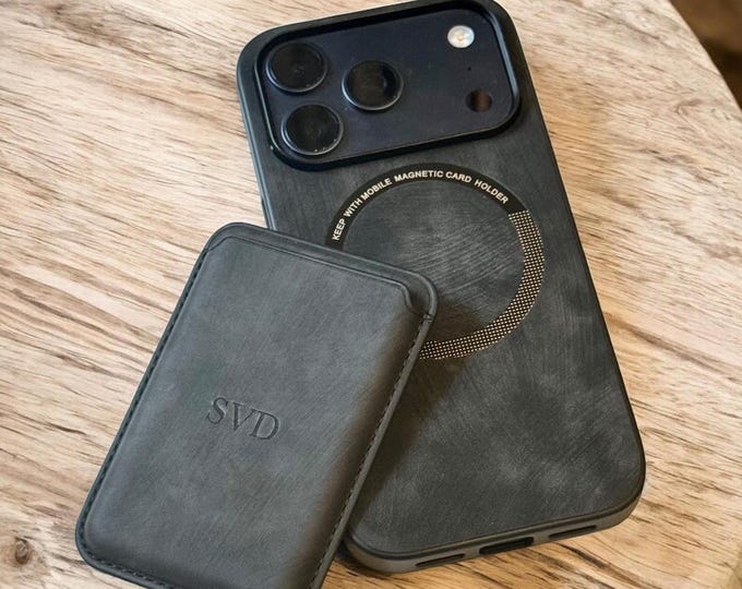 Men's Personalized iPhone Case Magnetic Wallet, Suede Leather Slim Minimalist Design, Fathers Day Gift