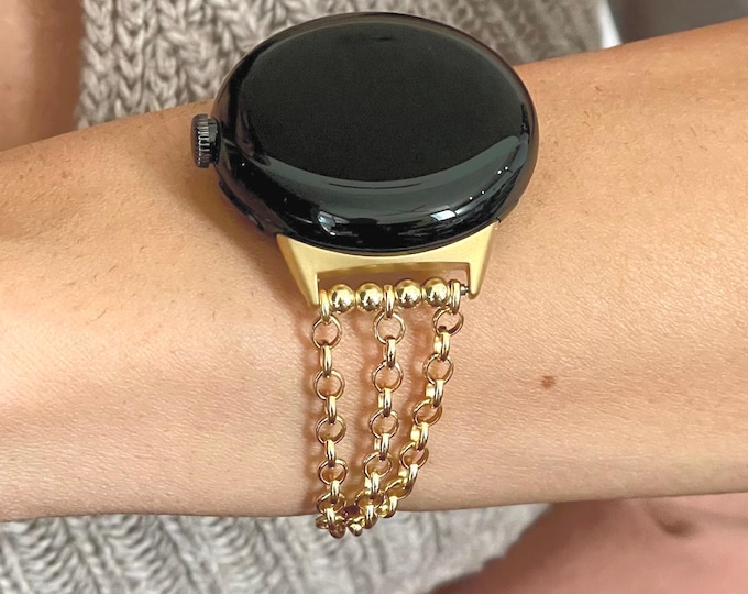 14K Gold Filled Chain Pixel Watch Band 41mm 45mm, Trio Strands Strap Bracelet