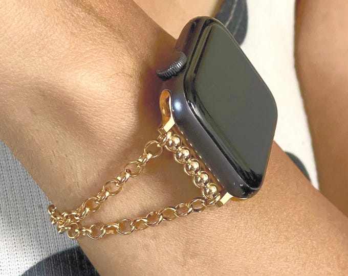 14K Gold Filled Apple Watch Jewelry Luxury Chain Bracelet for Women, iWatch Band