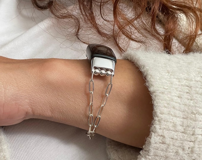 Fitbit Luxe Band - 925 Sterling Silver Paperclip Chain Bracelet, Luxury Women's Fitbit Luxe Jewelry Strap