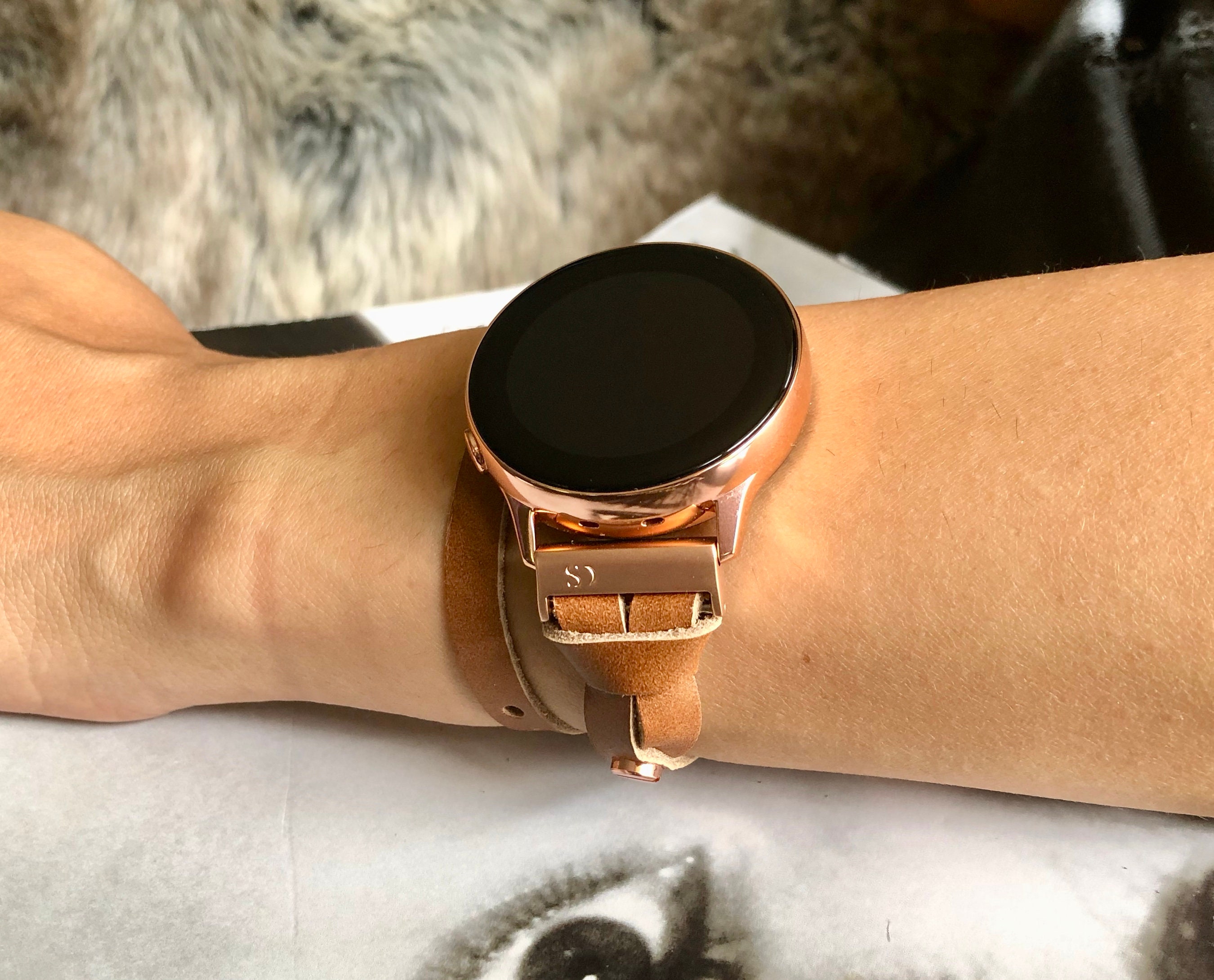 Bronze Brown Leather Band Galaxy Watch Active 40mm Rose Gold Jewelry Bracelet Samsung Galaxy