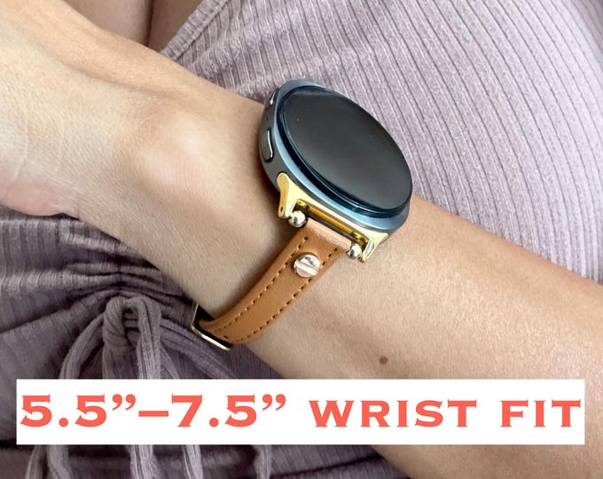 Slim Leather Band for Galaxy Watch 8 & 8 Classic, Adjustable Strap, Silver or Gold Hardware