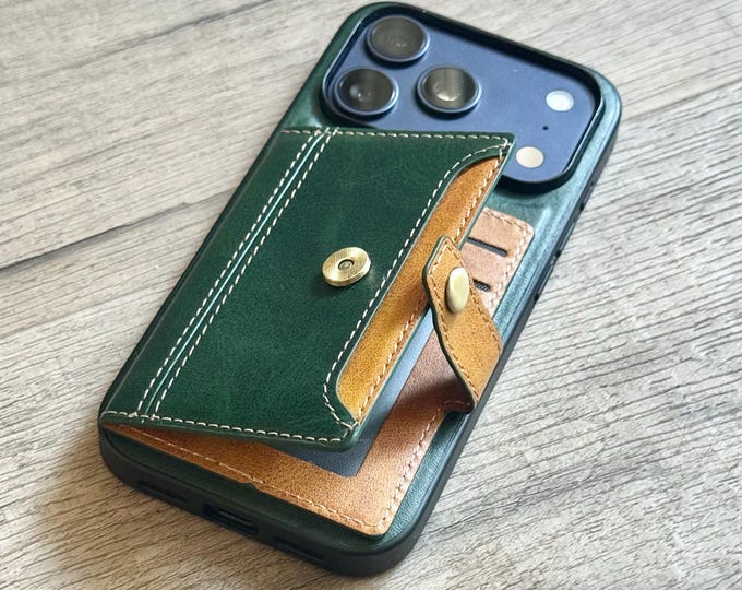 Leather iPhone Case 17 16 Pro 15 Max Plus Air, Personalized Wallet Phone Cover