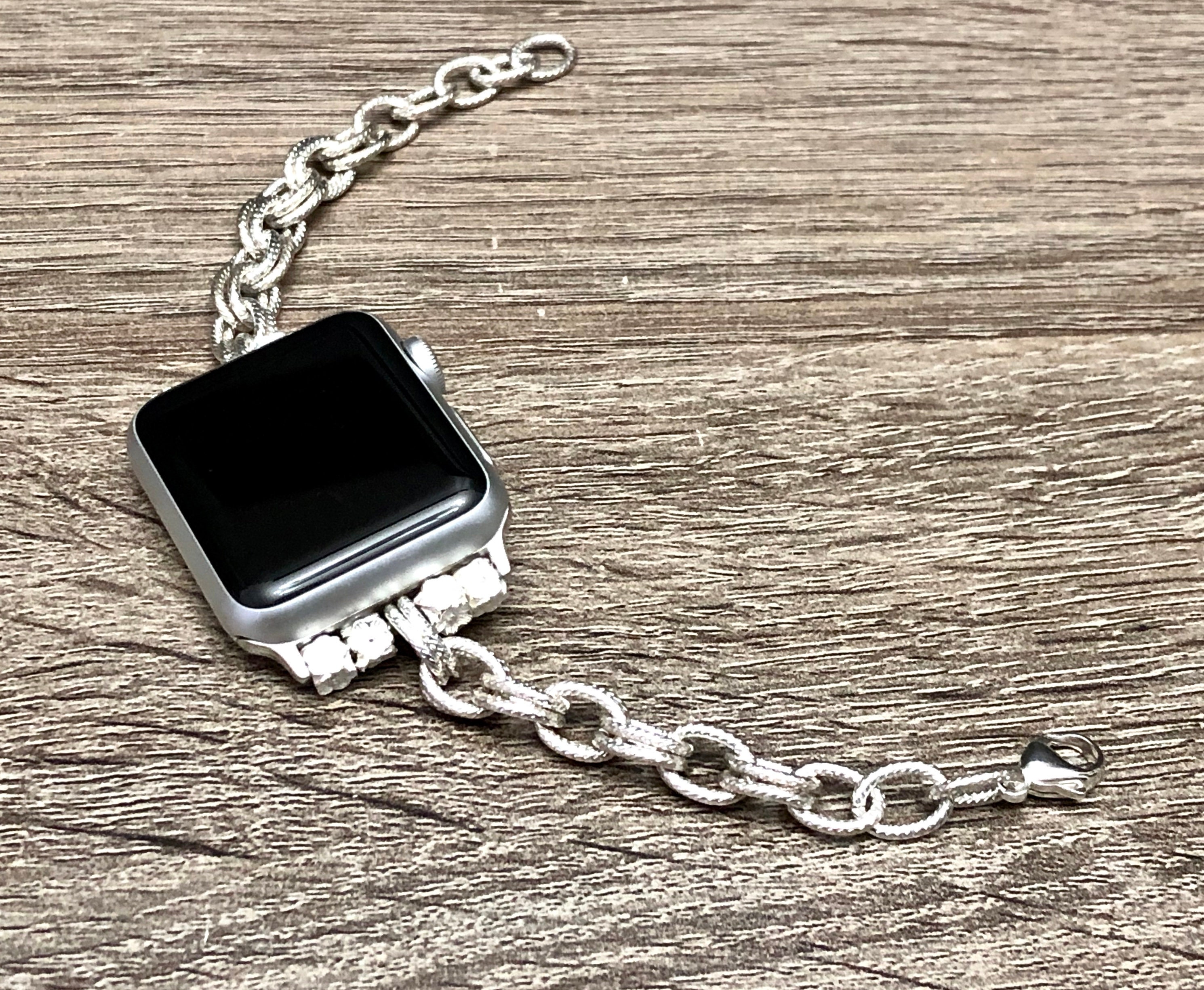 Dressy Silver Chain Apple Watch Band Women Style 38mm 40mm 42mm 44mm