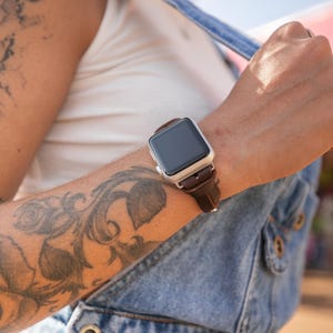 Coffee Brown Leather Apple Watch Band: Slim Bracelet for Women