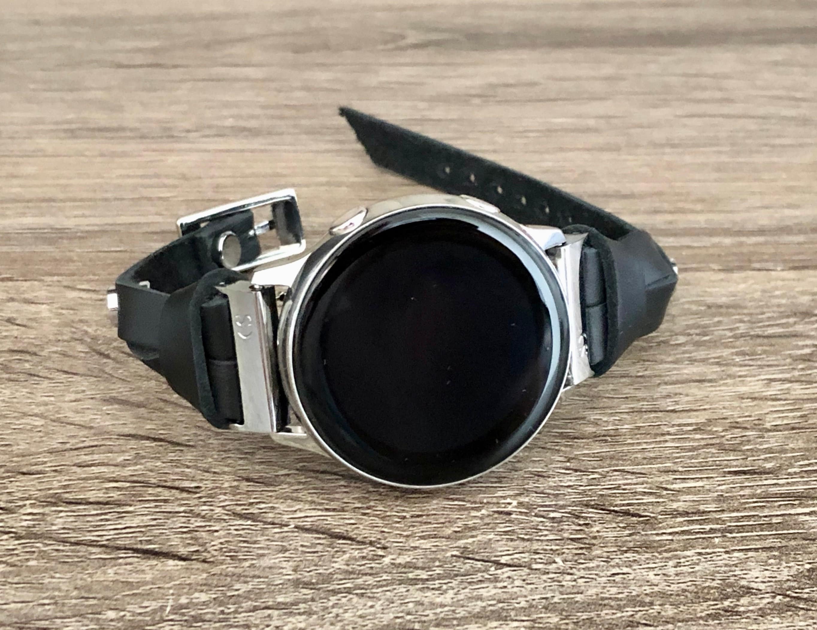 Samsung Galaxy Watch 42mm Active 2 Band Black Leather & Silver Galaxy Watch Wristband Galaxy