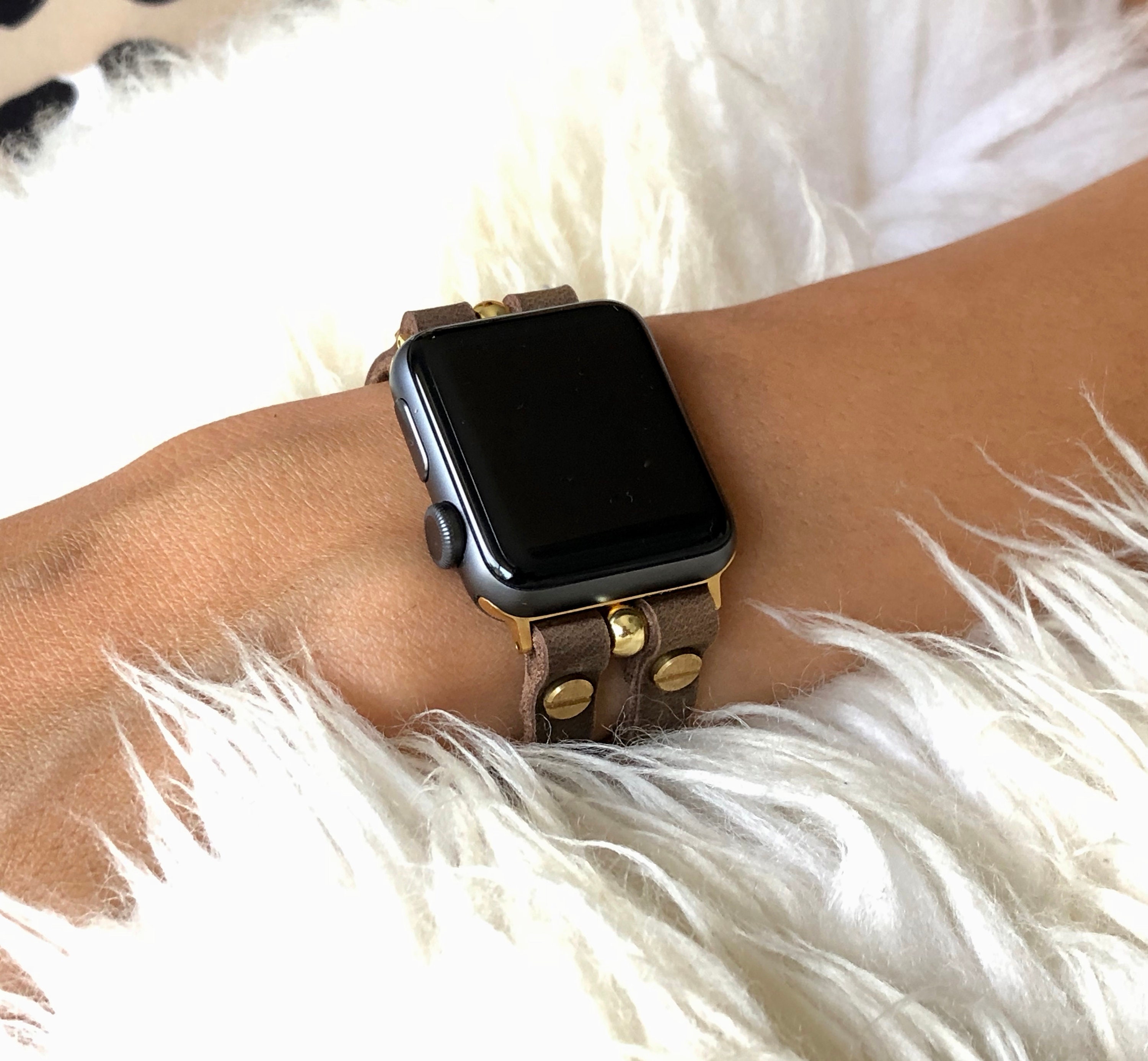 Gold Apple Watch Band 38mm 40mm 42mm 44mm iWatch Rustic Leather Bracelet Apple Watch Strap