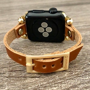 Correa dorada para Apple Watch: Pulsera delgada de cuero para iWatch para mujer imagen 5