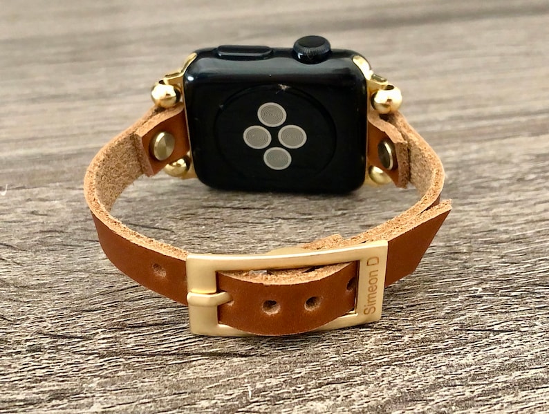 Correa dorada para Apple Watch: Pulsera delgada de cuero para iWatch para mujer imagen 5