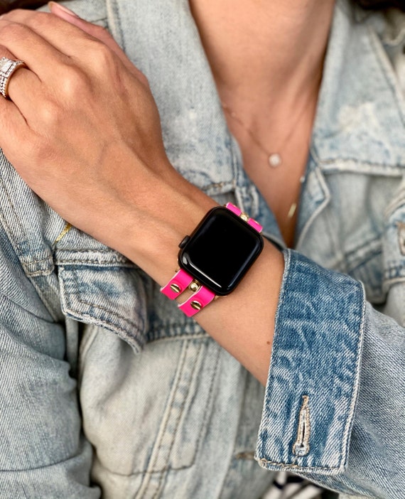 Hot Pink Leather Apple Watch Band 40mm 41mm 38mm 42mm 44mm 