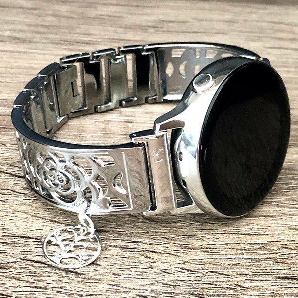 Samsung Galaxy Watch 5/6 Band 40mm 44mm Silver Galaxy Watch 5 Pro Bracelet 45mm, Women Accessory, Tree of Life Charm, Women Jewelry