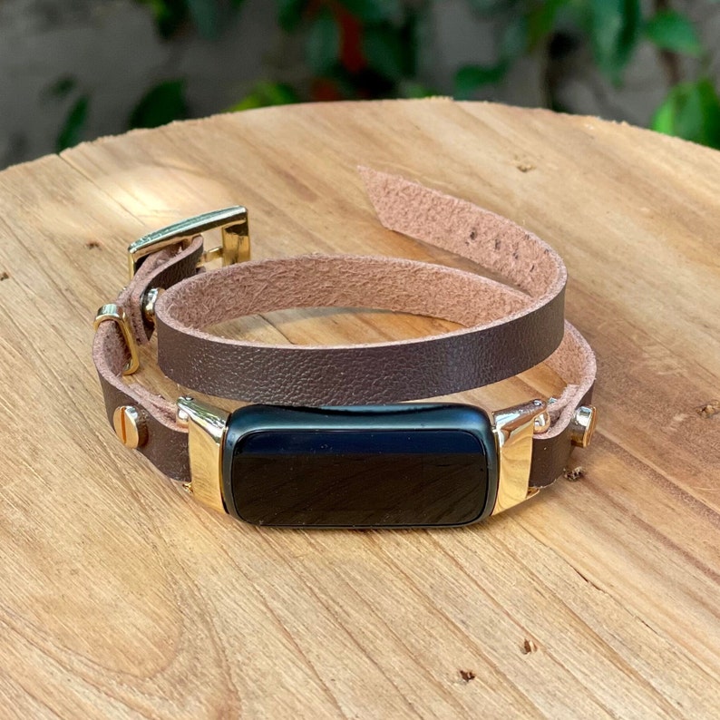 Fitbit Luxe Band: Eco Friendly Leather Brown Double Wrap Bracelet image 9