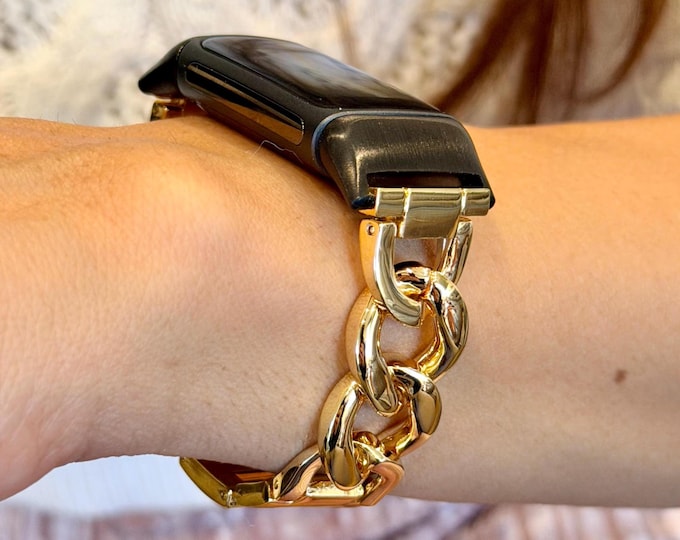 Gold Fitbit Charge 6 Band Women Charm Bracelet Adjustable Links Strap Jewelry