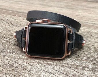 Rose Gold \u0026 Black Leather Apple Watch 