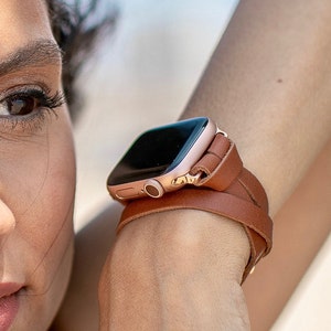 Double Wrap Leather Apple Watch Band, Woman Apple Watch Strap, Rose Gold Watch Band, Slim Wrist Bracelet, Gift for Her, Gift for Women