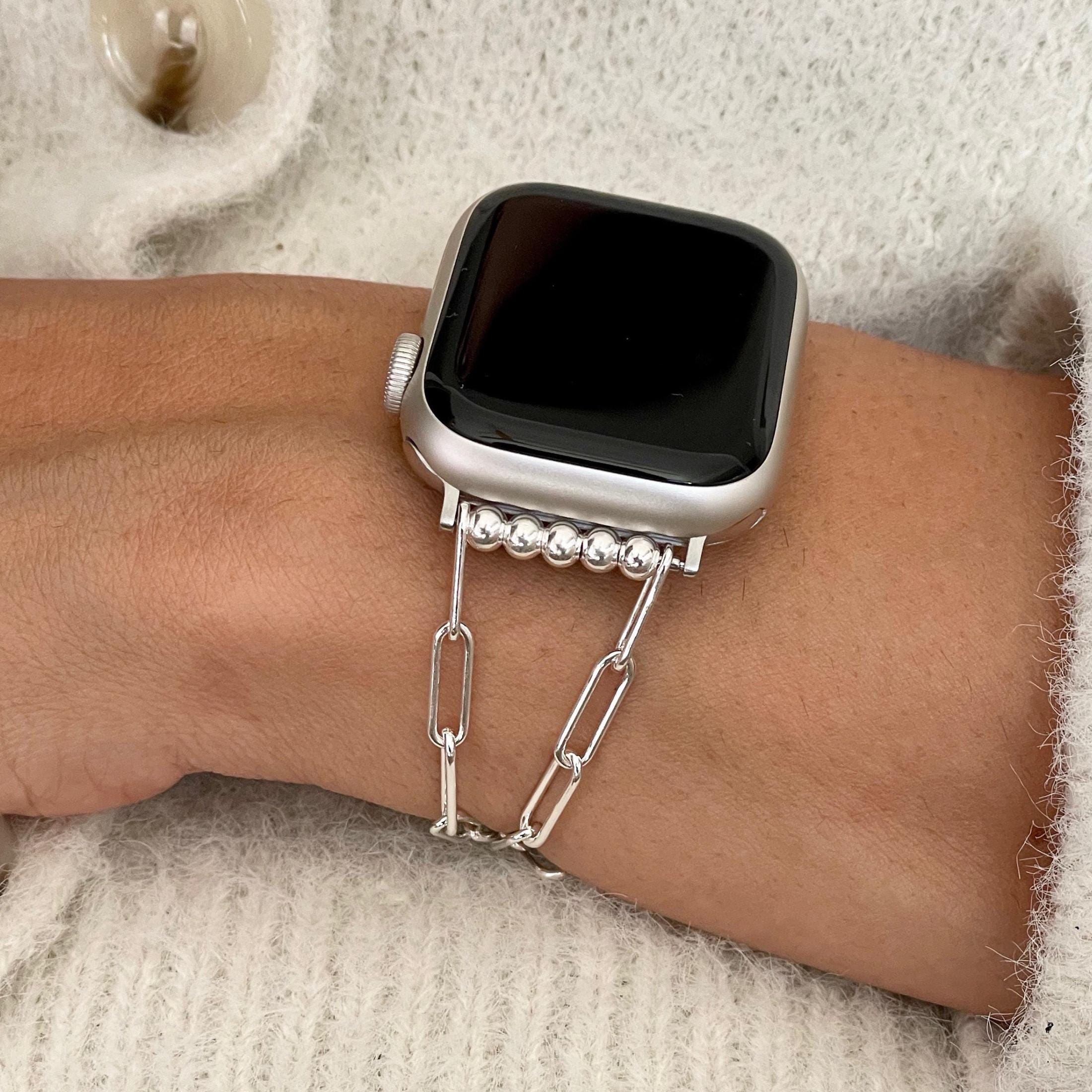 スターリングシルバー ブレスレットウォッチ ペーパークリップチェーン付きアップルウォッチバンド スターリング