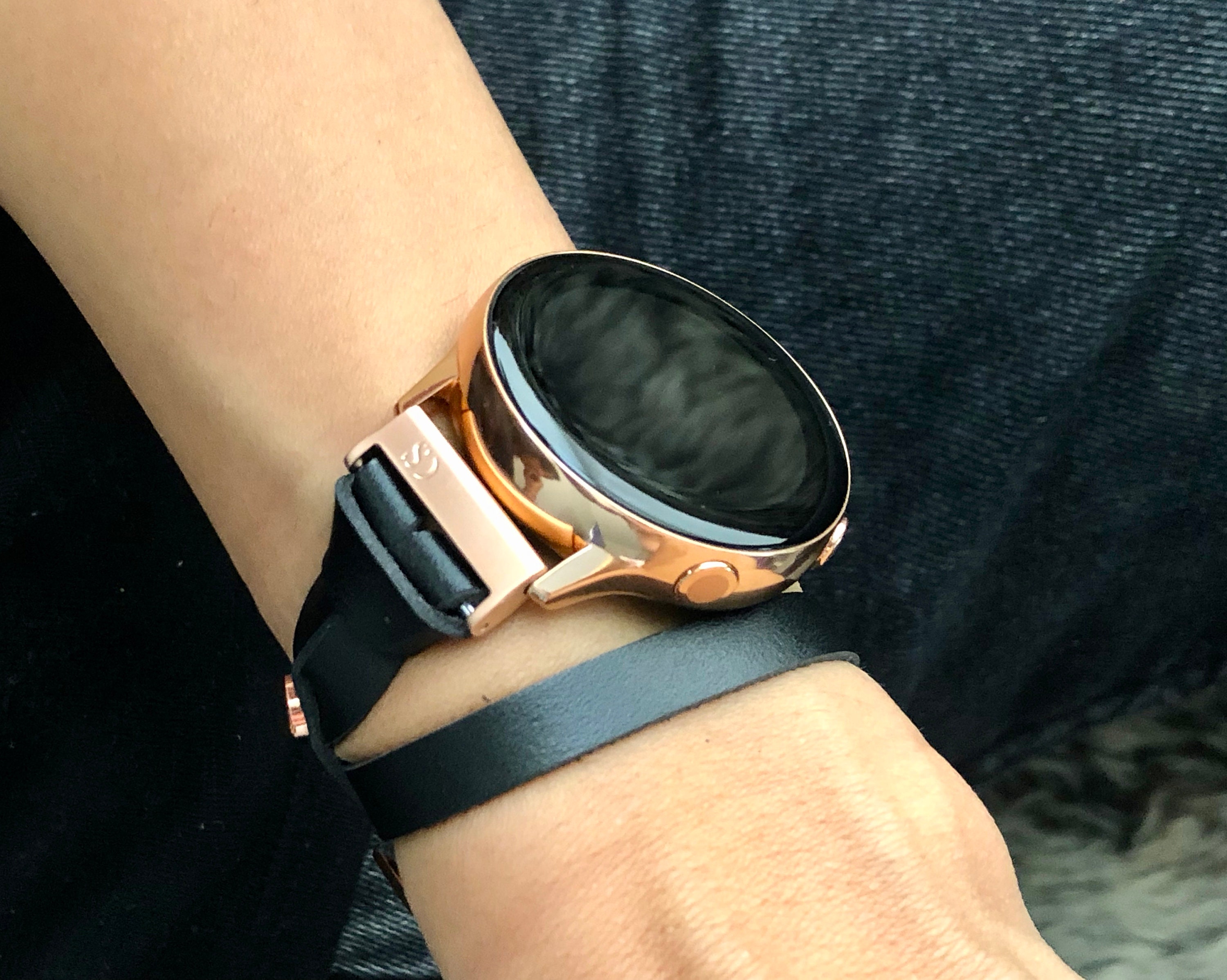 Black Leather & Rose Gold Galaxy Watch Active 40mm Double