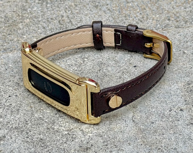 Dark Brown Leather Fitbit Air Band, Gold Hardware, Adjustable Strap