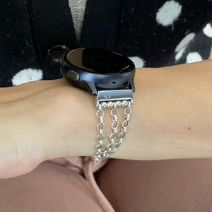 Sterling Silver Samsung Galaxy Watch 5 & 6 Band 44mm, 40mm Triple Chain Bracelet, Galaxy Watch 5 Pro 45mm Watch 6 Classic 43mm, 47mm Band