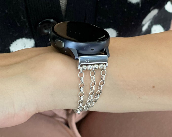 Sterling Silver Samsung Galaxy Watch 5 & 6 Band 44mm, 40mm Triple Chain Bracelet, Galaxy Watch 5 Pro 45mm Watch 6 Classic 43mm, 47mm Band