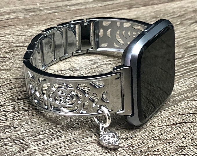 Fitbit VERSA 2 Watch Band Women Shiny Silver Fitbit Versa Lite Bangle Silver Heart Dressy Fitbit Versa Bracelet Fitbit Versa Watch Jewelry