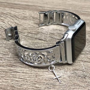Cross Charm Apple Watch, Silver Apple Watch Band, Apple Watch Strap, Metal Apple Watch, Apple Watch Band, Apple Watch, Gift for her