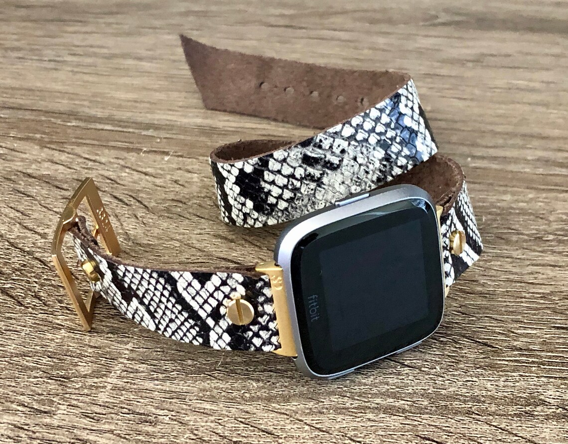 Gold & Snake Skin Print Leather Fitbit Versa 2 Band Fitbit Etsy