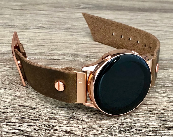 Brown Leather Rose Gold Samsung Galaxy Active Band Pink Gold Galaxy Watch Active 2 Bracelet 40mm 44mm Rustic Leather Watch Band Wristband